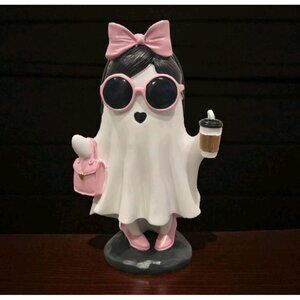New Ghost Girl W/ Pink Bow HANDBAG Purse Sunglasses & Coffee Decor Halloween